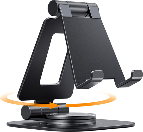 Nulaxy 360 Rotating Cell Phone Stand, Fully Adjustable Foldable Desktop Phone Holder Cradle Dock, Thick Case Friendly, Compatible with All Phones,...