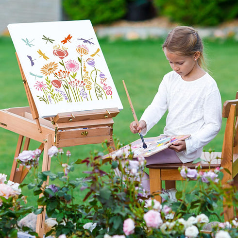 FINGERINSPIRE 9PCS Dragonfly Flower Stencils 2 Size Reusable Flower Wreath Stencils Flower Bush Lotus Vine Drawing Stencils DIY Art and Craft Sten...