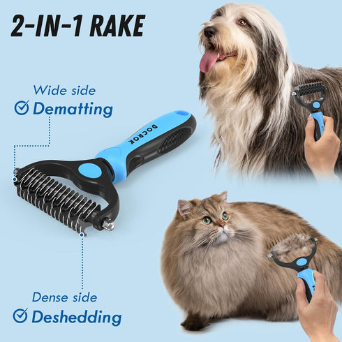 Pet Grooming Brush and Metal Comb Combo, Cat Brush Dog Brush for Shedding, Undercoat Rake for Dogs Grooming, Dematting Deshedding Brush Dogs Shedd...