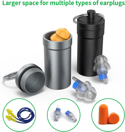 Portable Ear Plug Carrying Case, Urekt Waterproof Metal Earplug Case Keychain Container Holder?2 Pack?......