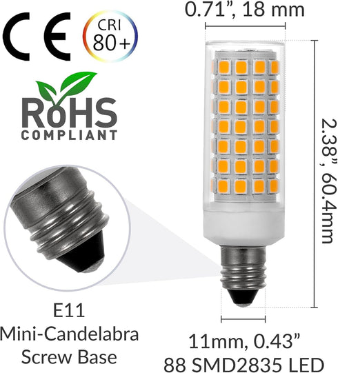 Simba Lighting LED E11 T4 Mini-Candelabra JD Light Bulb 5W 40W to 50W Halogen Replacement (4 Pack) 88SMD2835 Corn JDE11 120V for Chandeliers, Scon...