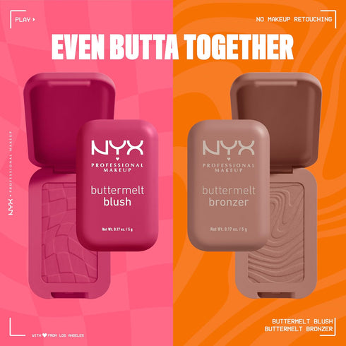 NYX PROFESSIONAL MAKEUP Buttermelt Powder Blush, Fade and Transfer-Resistant Blush, Up to 12HR Make Up Wear, Vegan Formula - All The Butta...