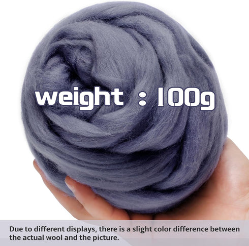 3.53oz Wool Roving Yarn, Fiber Roving Wool Top, Pure Wools, Chunky Yarn, Spinning Wool Roving for Needle Felting Wet Felting DIY Hand Spinning (Da...