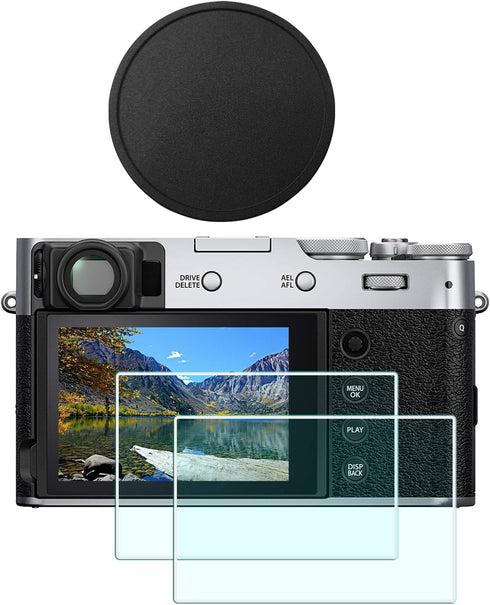 Lens Cap+Screen Protector for Fujifilm Fuji X100V X100VI Camera(for Accessories),X-100V X-100VI LCD Screen Protector +Aluminum Lens Cap with Flock...