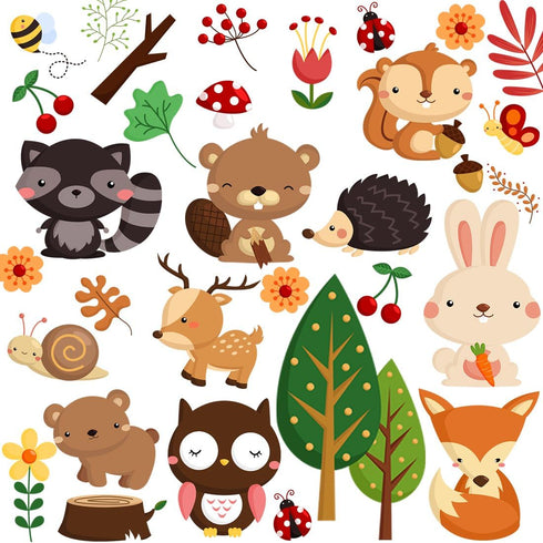 DEKOSH Kids Wild Safari Animal Wall Stickers for Nursery Decoration | Jungle Theme Peel & Stick Owl Woodland Nursery Wall Decals for Baby Playroom...