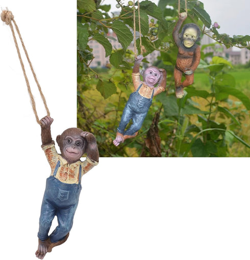 Swinging Monkey Outdoor Statue Ornament, Tree Hanging Sculpture Animal Figurines for Garden Lawn Patio Yard Porch Christmas Decoration...