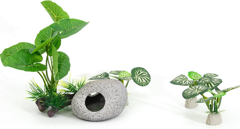 Aquarium Plants Fish Tank Decorations 6.6 inch Plastic Artificial Plant Goldfish Stone Cave Betta Fish Hides/Rest...
