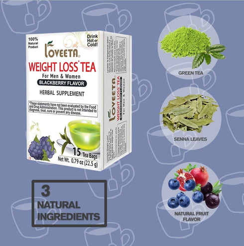 Loveeta Wellness Weight Loss Tea Blackberry - 15 Tea Bags (Gmo Free, Gluten Free, Dairy Free, Sugar Free & 100% Natural)...