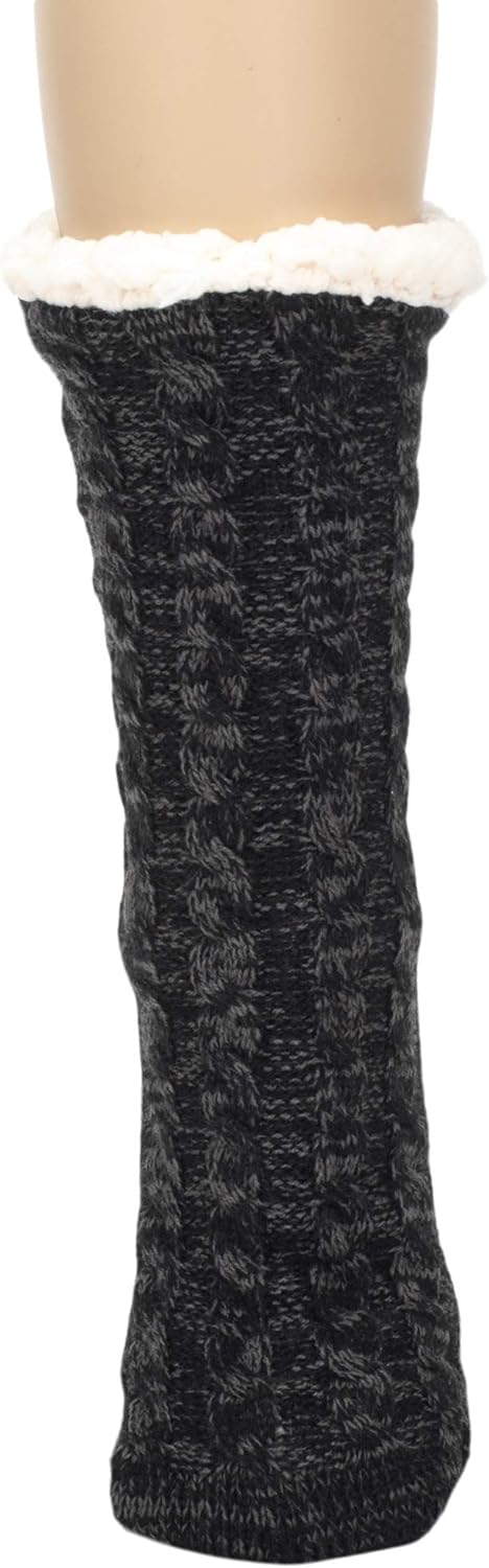 Elanze Designs Simple Knit Womens One Size Plush Lined Non Skid Indoor Slipper Socks...