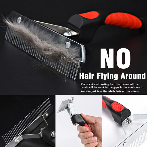 Undercoat Rake for Dogs, Dog Rake Brush Long Tooth Grooming Rakes Brush with Anti-Slip Handle - Dog Brushes for Grooming Long Hair Pets - Husky Ge...