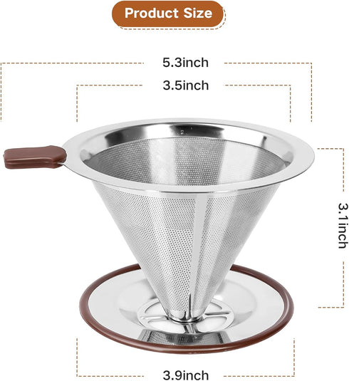 Pour Over Coffee Dripper, Reusable Paperless Coffee Filter,Professional Stainless Steel Drip Cone Brew Coffee Strainer,Upgraded Double Micro Mesh ...