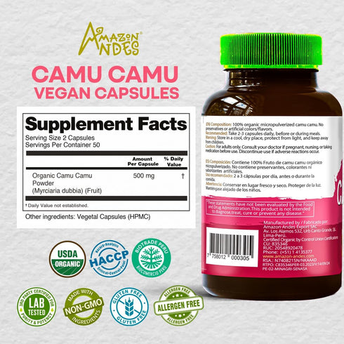 Camu Camu Capsules l Powerful Vitamin C Source l Immune System Booster l Organic and Fairtrade Certified l 100 Vegan Pills l 1500mg per Serving l ...