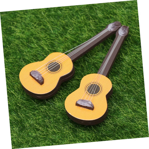 EXCEART 4 Pcs Wooden Miniature Guitar Miniature Wooden Instrument Desktop Wooden Miniatures Micro Landscape Statue DIY Miniature Guitar 1:12 Dollh...