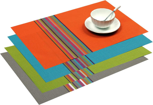 SHACOS Placemats Set of 4 Colorful Woven Vinyl Place Mats for Dining Table Reversible PVC Heat Resistant Table Mats (4, Multicolor)...