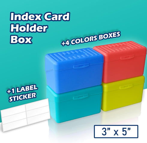 Olivo Index Card Holder Box 3x5, Flash Note Card Holder Box Organizer Case, 3 x 5 Index Card Storage File Box, 4 Colors Pack...