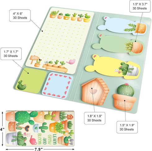 Succulent Cactus Sticky Notes Set Cute Sticky Notepads 240 Sheets Book Notes Kids Office School Friends Holiday Teacher Small Gifts...
