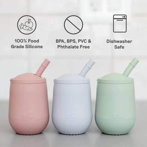 ezpz Mini Cup + Straw Training System - 9 Months+ (Coral) - 100% Silicone Training Cup for Infants + Toddlers - Designed by a Pediatric Feeding Sp...