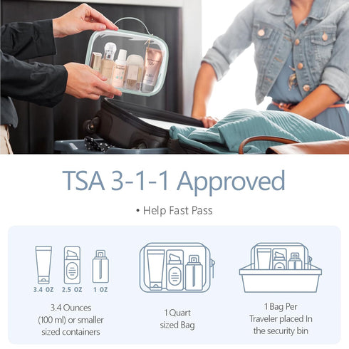 PACKISM TSA Approved Toiletry Bag - Clamshell Closing Clear Makeup Bags with Handle, Laurel Green, Quart-sized Clear Travel Bags for Toiletries, C...