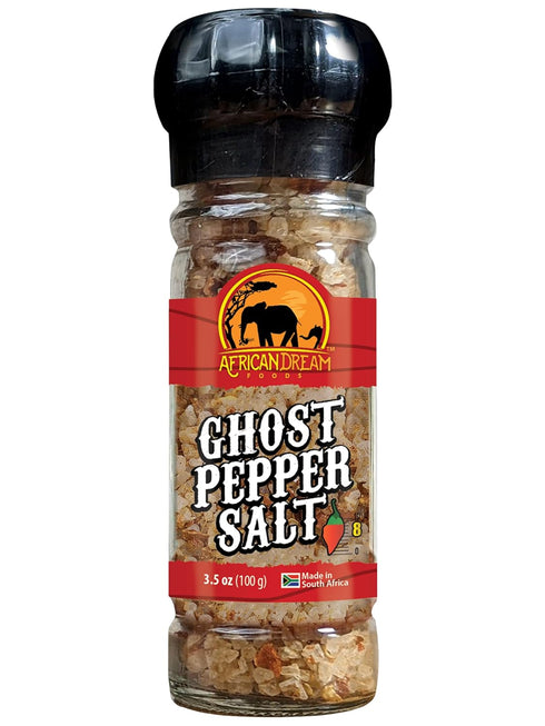 Ghost Pepper Spicy Salt with Reuseable Grinder by African Dream Foods | All-Natural Dried Ghost Peppers Infused with Sea Salt | Made in Africa...