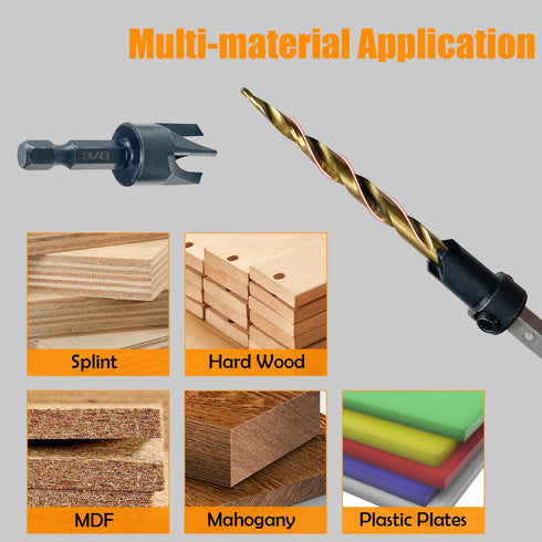 9Pcs Wood Countersink Drill Bit Set, Titanium Tapered Drill Bits and Wood Plug Cutter, Countersink Chamfer Drilling Tool for Woodworking and Carpe...