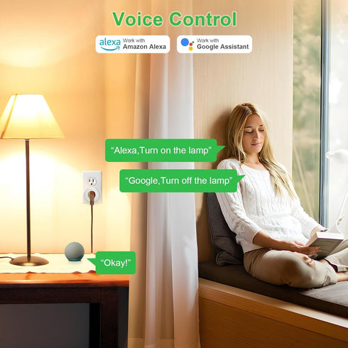 Smart Plug, 2.4Ghz WiFi Plugs Work with Voice Contrl, Smart Outlet with Timer & Group Controller, WiFi Plug with Energy Monitoring, Remote Control...