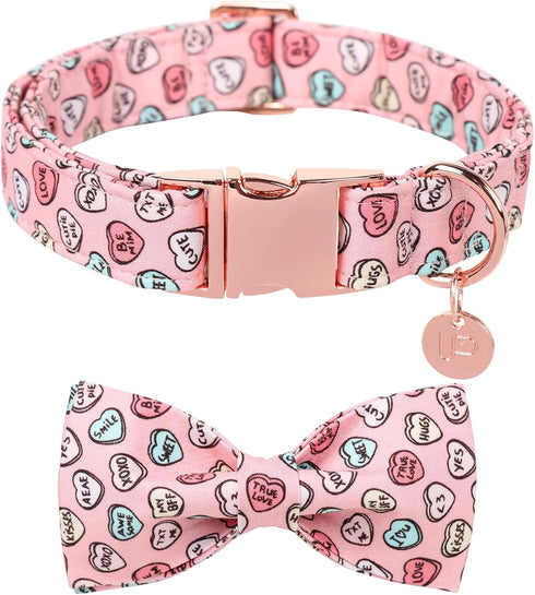 Valentine’s Day Dog Collar with Bow Tie, Pink Heart Bowtie Collar with Metal Buckle, Valentine’s Day Gift Pet Collar for Puppy Girl Boy Dog or Cat...