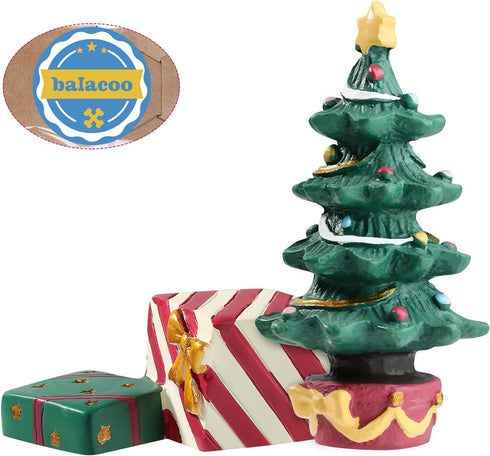 Christmas Aquarium Decoration Set: Christmas Fish Tank Decorations Xmas Tree Figure Present Box Miniature Resin Micro Landscape Ornaments for Fish...