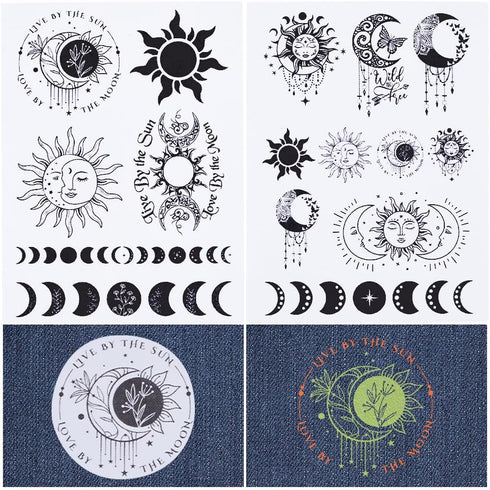 CRASPIRE 2 Sheets Tarot Sun Moon Phase Water Soluble Embroidery Patterns Stabilizers Hand Sewing Stick and Stitch Transfers Fabric Wash Away Pre-P...