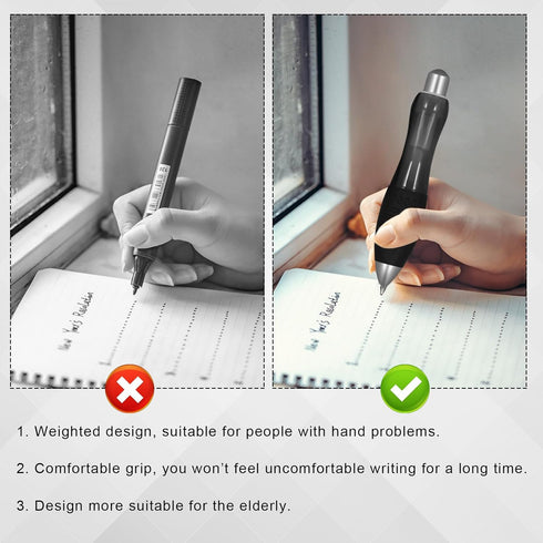 2pcs Big Fat Pens with 12 Refills, Smooth Writing Big Fat Pens Thick Pens Writing Aids Weighted and Hands Wide Grip Pens For Hand Tremors (Black)...