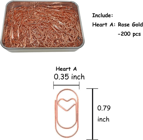 200 Pcs Small Paper Clips Rose Gold Heart Paper Clip Bookmark Clips for Wedding Home Office School, Gifts Idea (Mini, 200 Pcs, Rose Gold)...