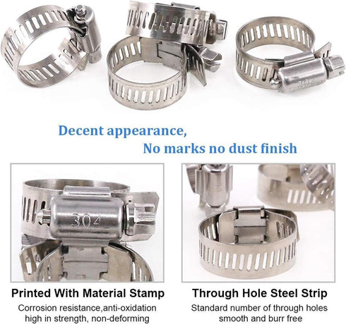Hose Clamp Set-20Pcs Stainless Steel Hose Clamps,Adjustable Worm Gear Pipe Hose Clamp Assortment Kit,Heavy Duty Fuel Line Hose Clamp for Plumbing,...