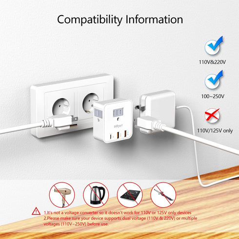 European Travel Plug Adapter, International Plug Adapter,with 20W PD&QC 3.0 USB-C and USB-A Ports Charging Faster,Travel Essentials from US to Mos...