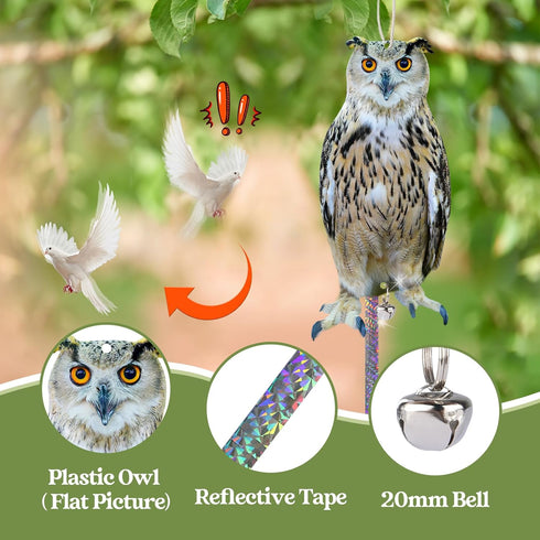 Owl to Keep Birds Away: 6PCS Bird Scare Reflective Hanging Decoration, Fake Owls with Reflective Tape, Pigeon Bird Control Device Away from Patio ...