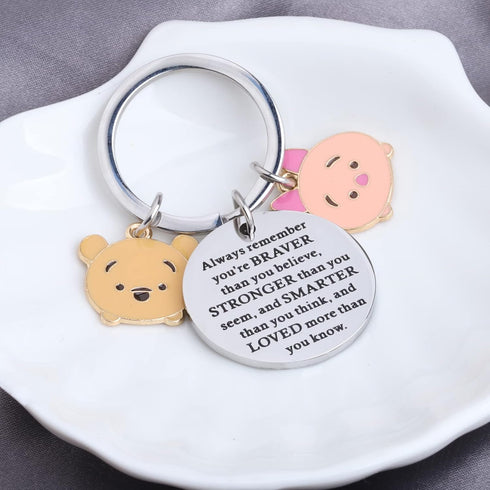 MYOSPARK Pooh Bear Gift Piglet Keychain Movie Inspired Gift Friendship Jewelry BFF Gift You are Braver Stronger Smarter...