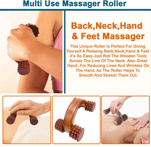 HATHKAAM Massage Roller, 5.5" Rosewood Handheld 4 Wheel Accupressure Unisex Massager for Full Body Pain Relief Cellulite, Trigger Point, Lymphatic...