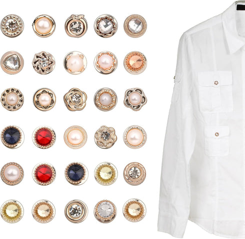 30PCS Women Shirt Brooch Buttons Cover up Anti-Exposure Fixed Brooches Pearl Decorative Pins Buttons for Coat Dress Clothes...