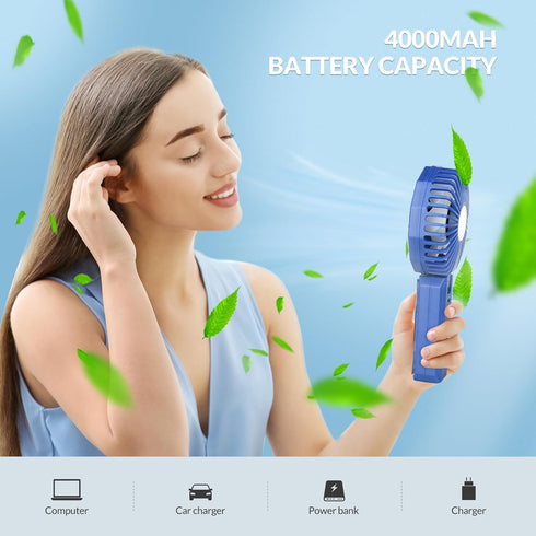 mafiti Handheld Fan,Rechargeable Portable Fan with 3 Speeds,4000mAh Battery Operated Mini Hand Fan Folding for Desktop Home Office Bedroom Outdoor...