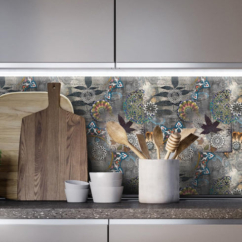 Scandinavian Classical Floral Peel and Stick Wallpaper, 17.71in X 118.1in Self Adhesive Removable WallPaper Gray and Brown Contact Paper Waterproo...