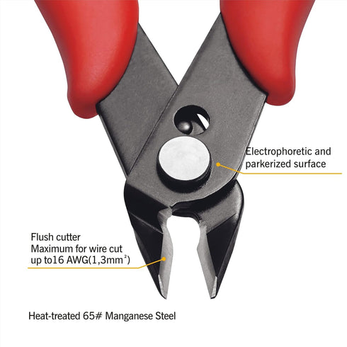 KATA 5 Inch Micro Wire Cutters, Precision Mini Flush Cutters and Clean Cut Pliers for Electronics, Model, Jewelry, Model Kits, Red...