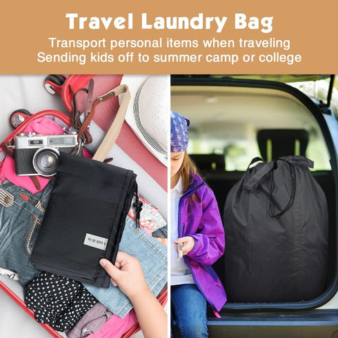 Washable Travel Laundry Bag with Handles and Drawstring (2 Pack), Heavy Duty Large Enough to Hold 3 Loads of Laundry, Fit a Laundry Basket or Clot...