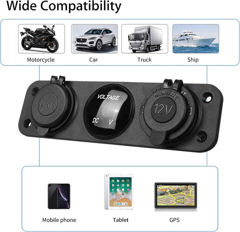 Linkstyle 3 in 1 Charger Socket Panel, 12V Dual USB Car Socket Charger Socket Power Outlet & LED Digital Voltmeter & Cigarette Lighter Socket Spli...