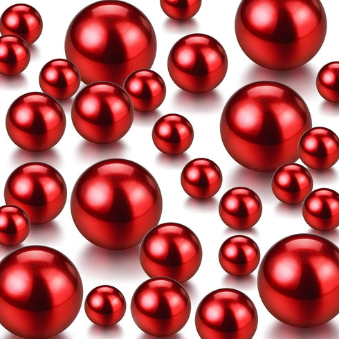 150 Pieces Vase Filler Faux Pearls Vase Makeup Beads No Hole Gloss Bead Mixed Sizes Round Pearl for Home Party Wedding Decor, 8/14/20 mm(Red)...