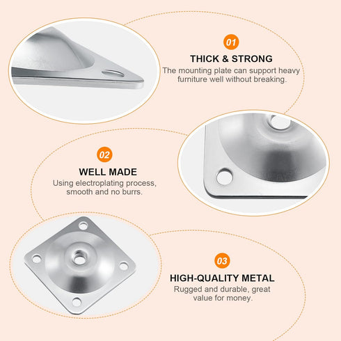 Leg Mounting Plates, 4 Sets Furniture Leg Attachment Plates, 5/16"(M8) Industrial Grade Flat Mounting T-Plates with Hanger Bolts, Screws, Strength...