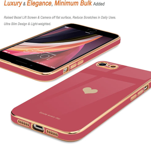 Teageo for iPhone SE 2020 Case, iPhone 7 Case, iPhone 8 Phone Case for Women Girl Cute Love-Heart Luxury Bling Plating Soft Back Cover Camera Prot...