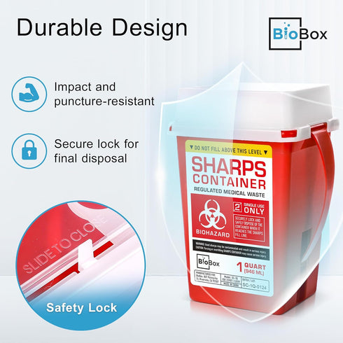 Sharps Container Small - Sharps Containers for Home Use and Labs - Portable Needle Disposal and Travel Size Biohazard Bin - 1 Quart (Pack of 1)...