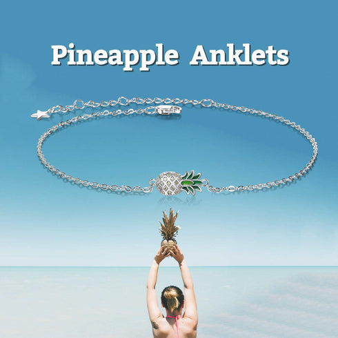 Pineapple/Mushroom/Star/Mountain Anklets Sterling Silver Adjustable Chain Link Ankle Bracelets Beach Anklet Jewelry for Women Teens...
