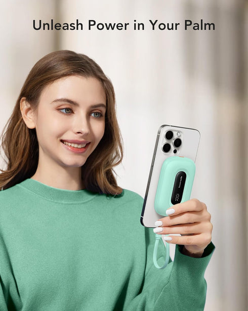 Charmast Small Portable Charger with Built in Cable (Removable), Compact Power Bank 20W Fast Charging, 10000mAh Cute USB C Battery Pack Travel Ess...