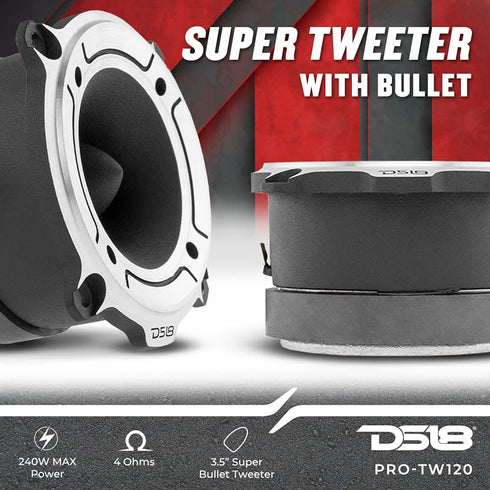DS18 PRO-TW120 Super Bullet Tweeter in Silver 3" Aluminum Frame and Diaphragm 240W Max 120W RMS 4 Ohms Built in Crossover - PRO Tweeters are The B...