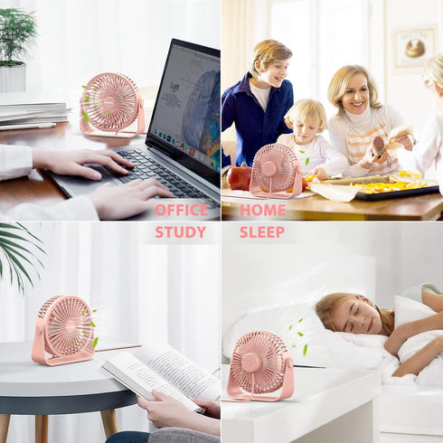 FARADAY USB Desk Fans 5 Inches Portable Table Fans 360° Head Rotation Small Personal Desktop Fan for Home Office, 3 Speeds, Pink...