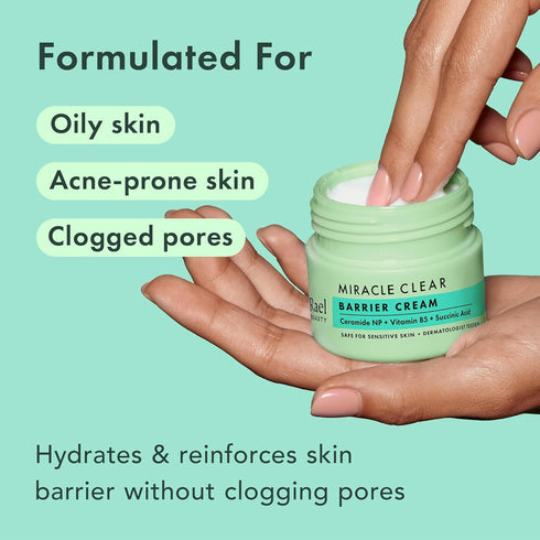 Rael Face Moisturizer, Miracle Clear Barrier Cream - Moisturizer Face Cream for Oily & Acne Prone Skin, Korean Skincare, Lightweight, Succinic Aci...
